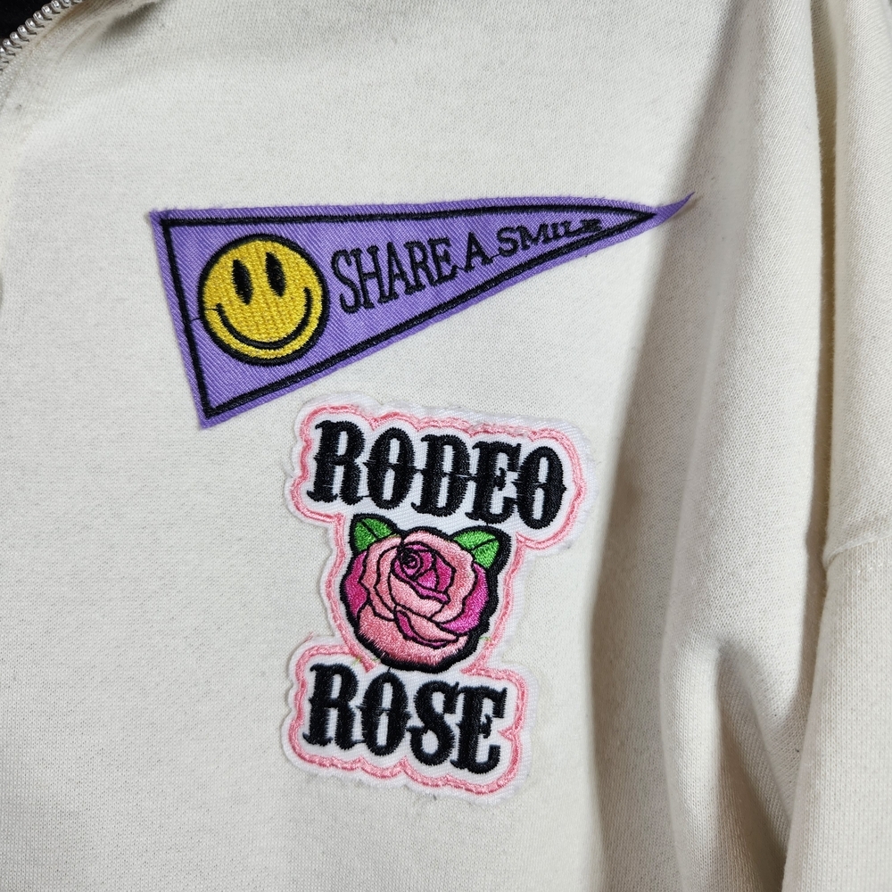 Vinyl Icons Cream Womens S Half Zip Sweatshirt With Decrotive Patches - Picture 5 of 12